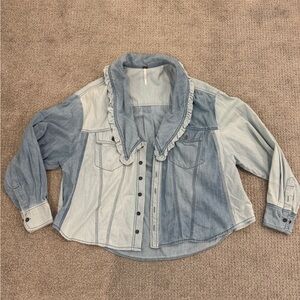 Free People Ruffle Denim Button-Up Shirt